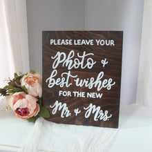Load image into Gallery viewer, Please leave your photo &amp; best wishes for the new mr &amp; mrs wooden guest book sign by Perryhill Rustics
