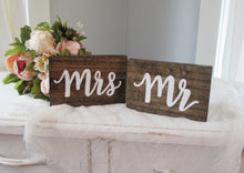 Load image into Gallery viewer, small mr and mrs sweetheart table signs by Perryhill Rustics
