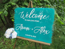 Load image into Gallery viewer, Turquoise acrylic wedding welcome sign by Perryhill Rustics
