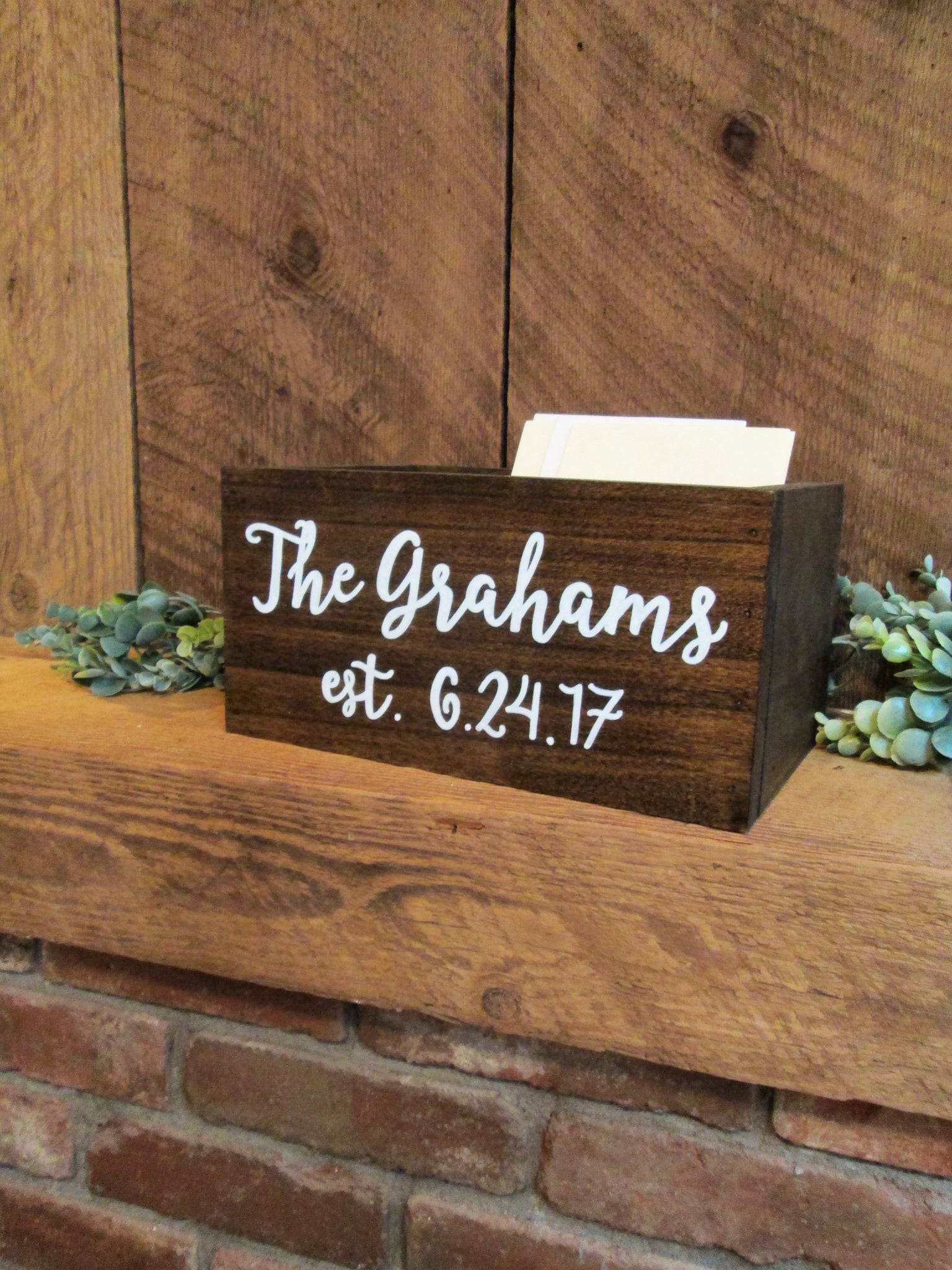 Personalized Wood Card Box - Front Text Only