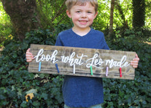 Load image into Gallery viewer, personalized wooden art wall hanger with clothespins by Perryhill Rustics
