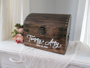 Personalized Wood Wedding Card Trunk With Slot and Lock