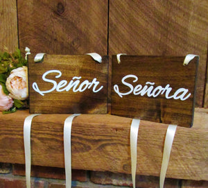 Senor and senora wedding reception signs by Perryhill Rustics