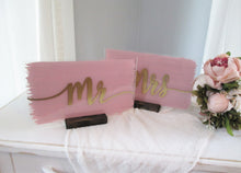 Load image into Gallery viewer, Large Mr and Mrs Acrylic Sweetheart Table Signs
