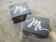 Load image into Gallery viewer, Perryhill Rustics wooden wedding ring box set. Weathered grey stain beach wedding decor

