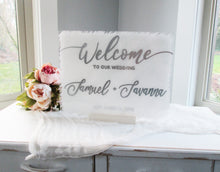 Load image into Gallery viewer, white and silver acrylic wedding welcome sign
