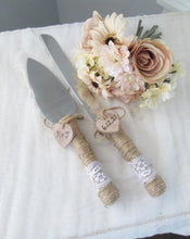Load image into Gallery viewer, Rustic personalized cake serving set. Perryhill Rustics wedding decor
