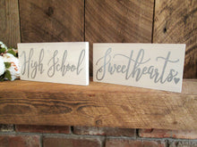 Load image into Gallery viewer, White and silver wedding signs - High school sweethearts by Perryhill Rustics
