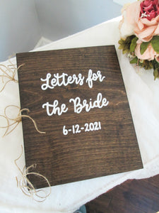 Dark walnut and white letters to the bride book by Perryhill Rustics