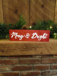 White and red merry and bright hand painted wooden christmas sign by Perryhill Rustics