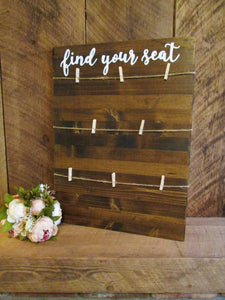Find your seat wooden seating chart sign. Hand painted reception decor by Perryhill Rustics. Event and home decor. 