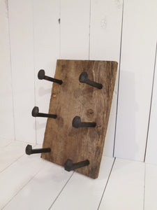 Barnwood and railroad spike towel holder by Perryhill Rustics