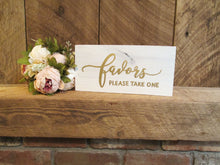 Load image into Gallery viewer, White and gold wedding decor, wooden favors sign by Perryhill Rustics
