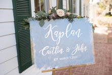 Load image into Gallery viewer, Dusty blue and white acrylic wedding welcome sign by Perryhill Rustics
