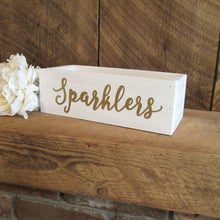 Load image into Gallery viewer, White and gold sparklers hold by Perryhill Rustics
