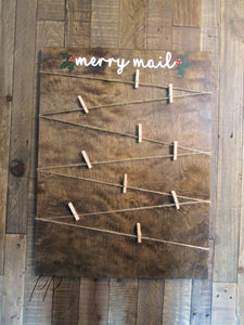 Merry mail wooden Christmas card holder sign by Perryhill Rustics