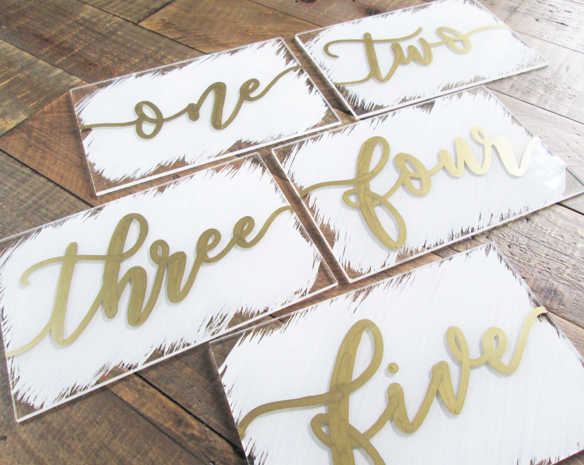 Brushed Table Numbers Brush stroke painted back acrylic table numbers - Wedding Decor ...