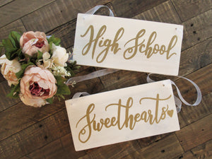 White and gold high school sweethearts sign set by Perryhill Rustics
