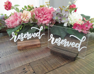 Acrylic Reserved Sign with Stand