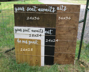 Seating chart sign size comparison by Perryhill Rustics