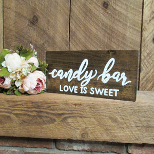 candy bar wooden sign, wedding reception decor by Perryhill Rustics