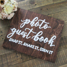 Load image into Gallery viewer, Wooden photo guest book hand painted sign by Perryhill Rustics

