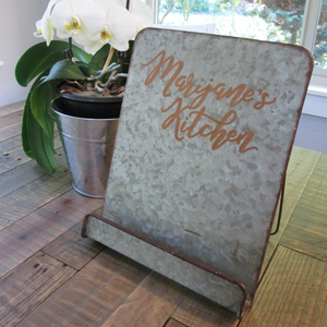 Metal cookbook or tablet stand. Personalized and hand painted to order by Perryhill Rustics