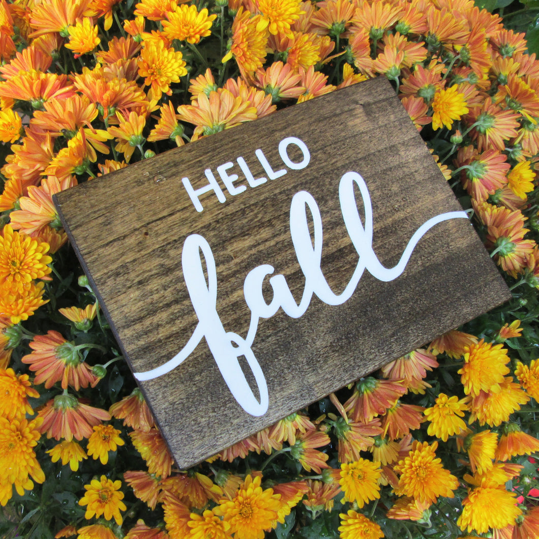 Hello Fall wooden seasonal sign home decor by Perryhill Rustics