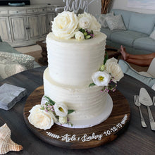 Load image into Gallery viewer, Personalized wooden bridal shower cake stand. Perryhill Rustics
