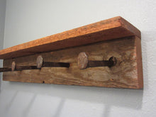 Load image into Gallery viewer, Rustic reclaimed barnwood and railroad spike coat rack by Perryhill Rustics
